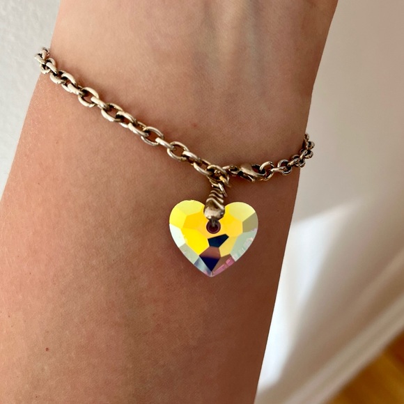 925 Silver Cable Chain Bracelet with Swarovski Crystal Heart - Picture 2 of 3